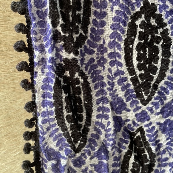 J. Crew Infinity Scarf Black Ball Edging Purple, Black, White Floral Pattern - Picture 2 of 5